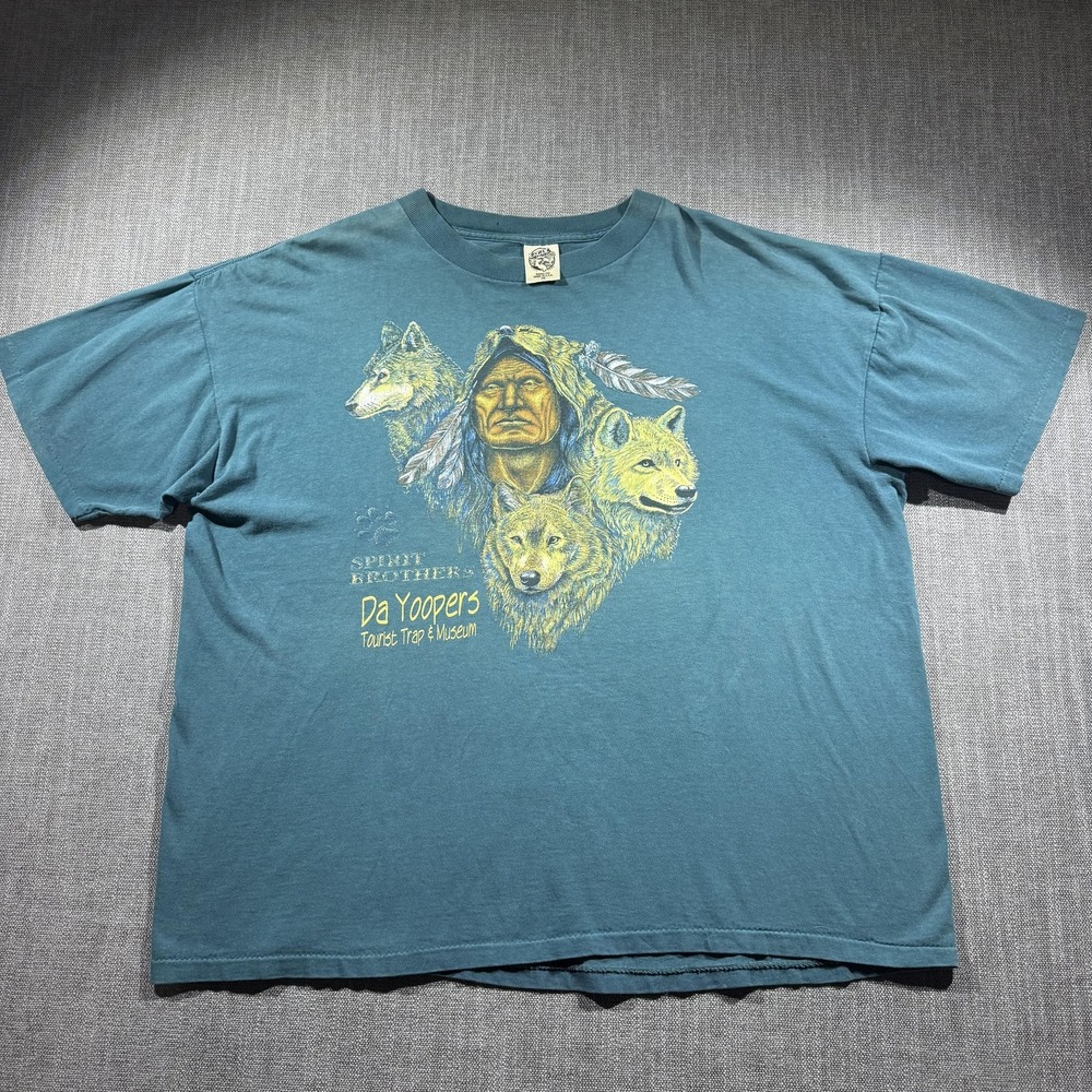 Vintage Spirit Brothers Shirt Mens 2XL Blue‎ Wolf Spirit Brothers Made USA 90s
